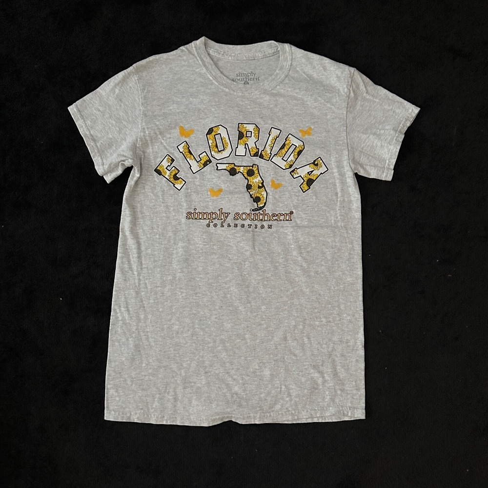 Simply Southern Shirt Women Small Florida Sunflower Gray Tee Cotton Blend Top